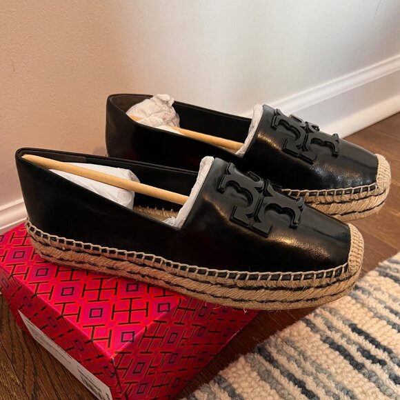 NIB New & Unworn Tory Burch Leather Ines Platform Espadrille- Black Size 7 - Picture 2 of 9